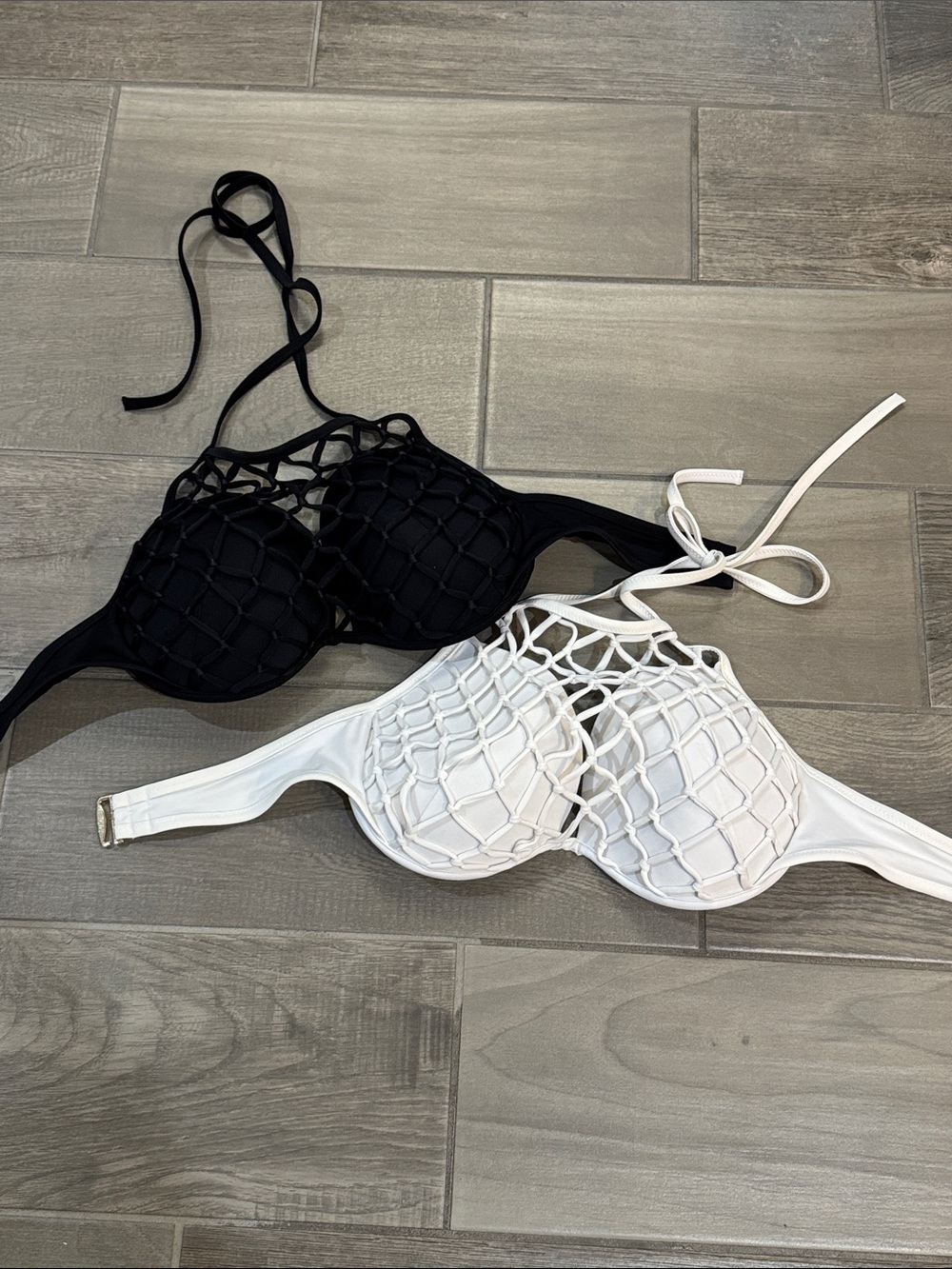 Black & White Net Overlay Push-Up Bikini Tops